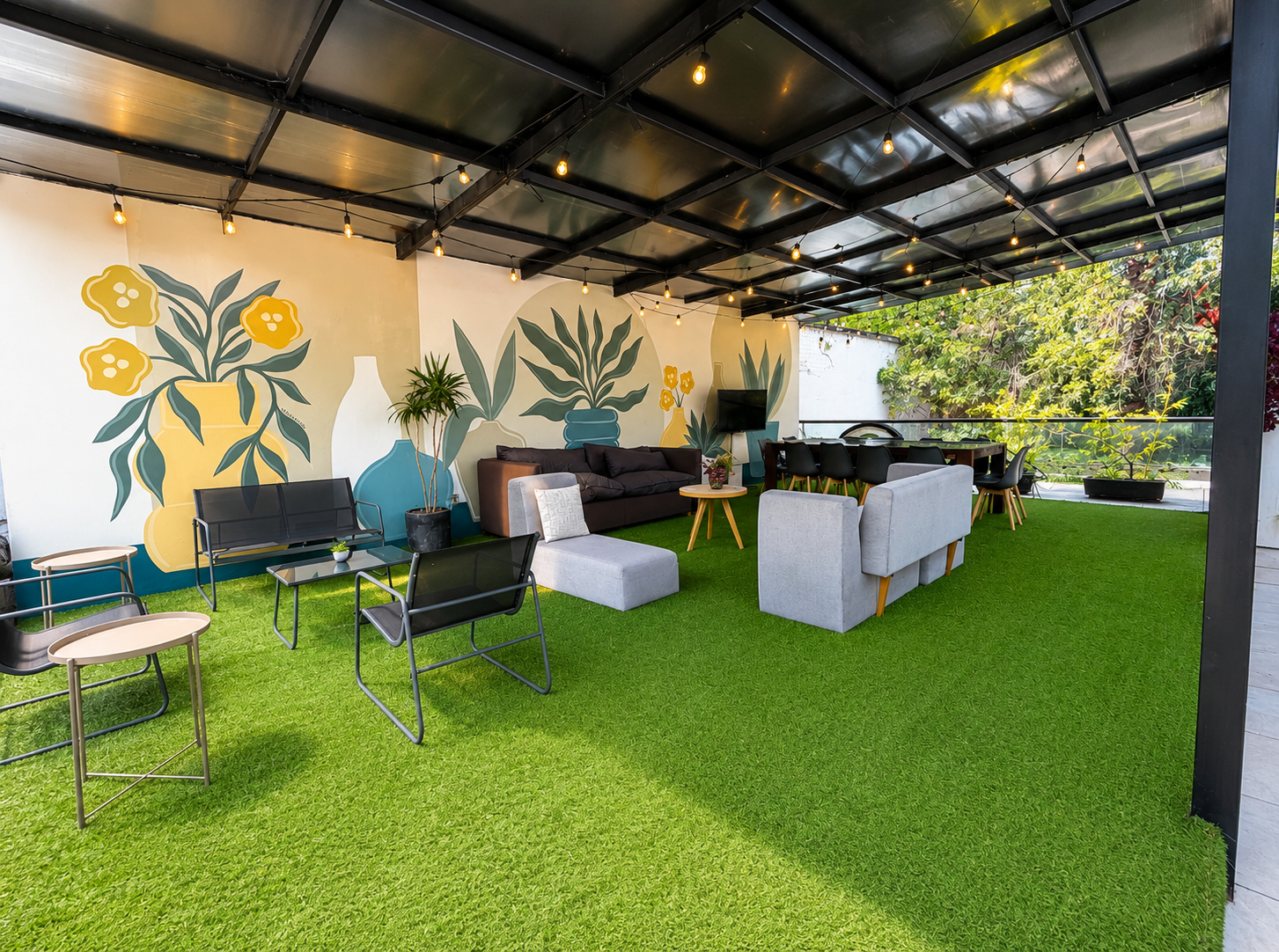Terrace for corporate events in a historic house near Parque Hundido, Mexico City